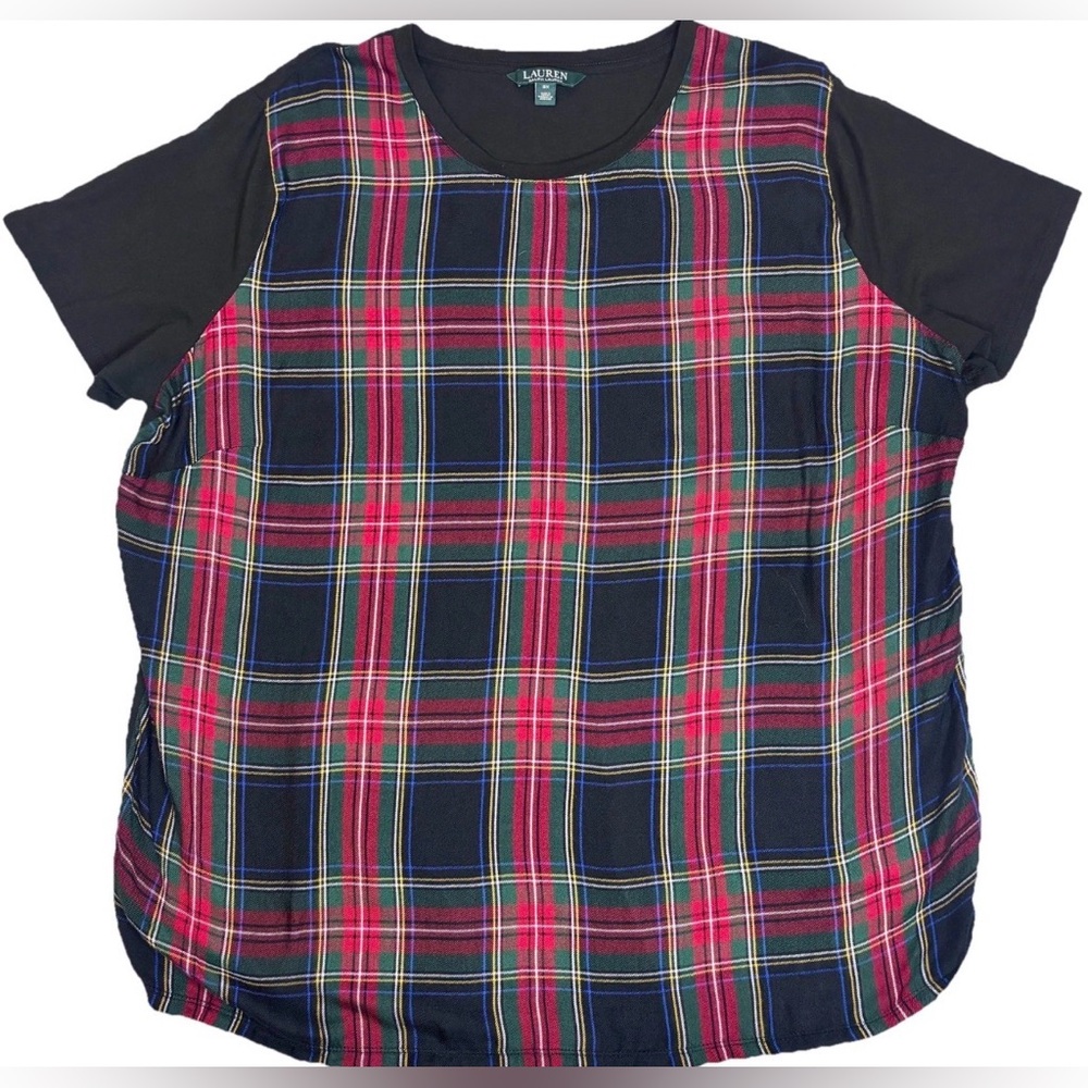 Lauren Ralph Lauren Plaid Top 3X Tartan Holiday Plus Size Colorblock